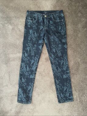 Paisley-Print Dark Blue Skinny Jeans